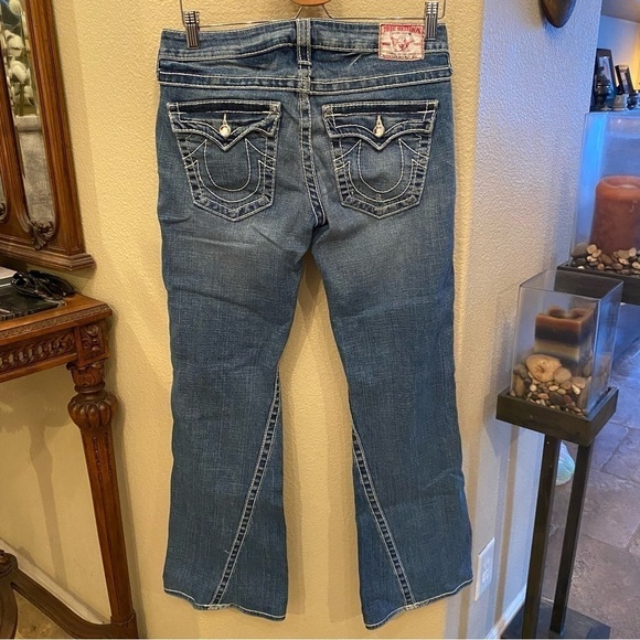 TRUE RELIGION Women Blue Embellished Disco Joey Big 7 Jeans Size 30 - Picture 1 of 10